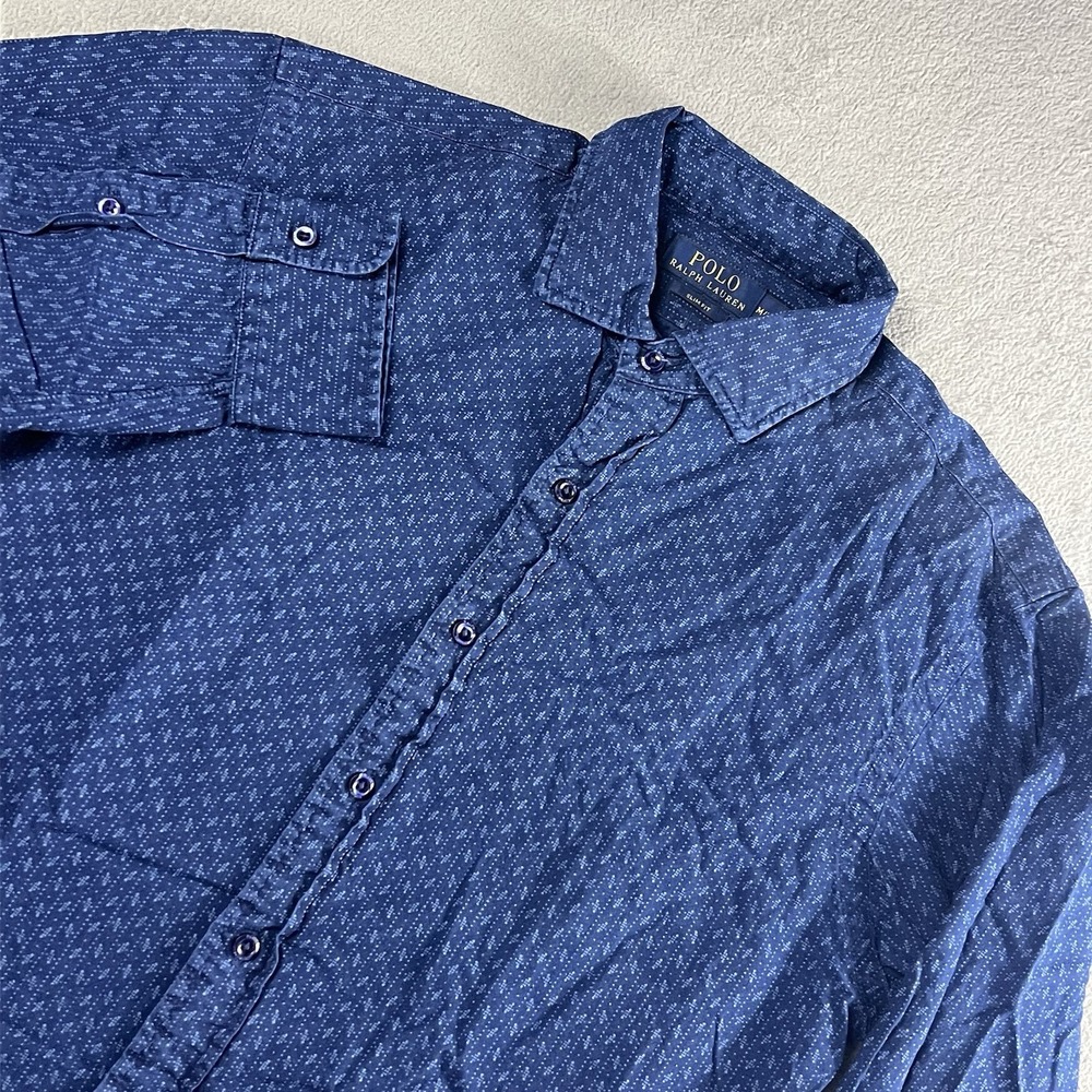 Ralph Lauren Slim Fit Long Sleeve Button Up Shirt Blue Size M Polo Geometric